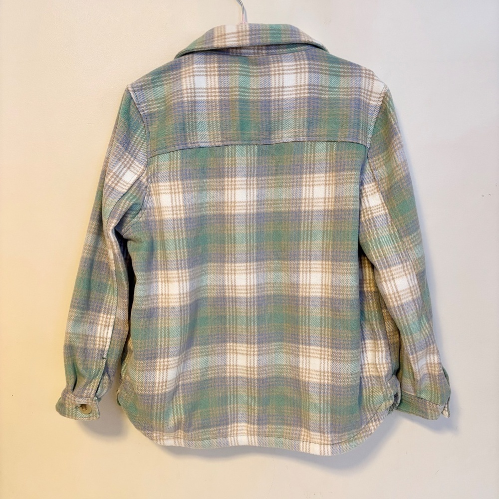 Members Mark Flannel Shirt Jacket Shacket Green Purple Plaid Girls XL 14 - 16 - Picture 4 of 5